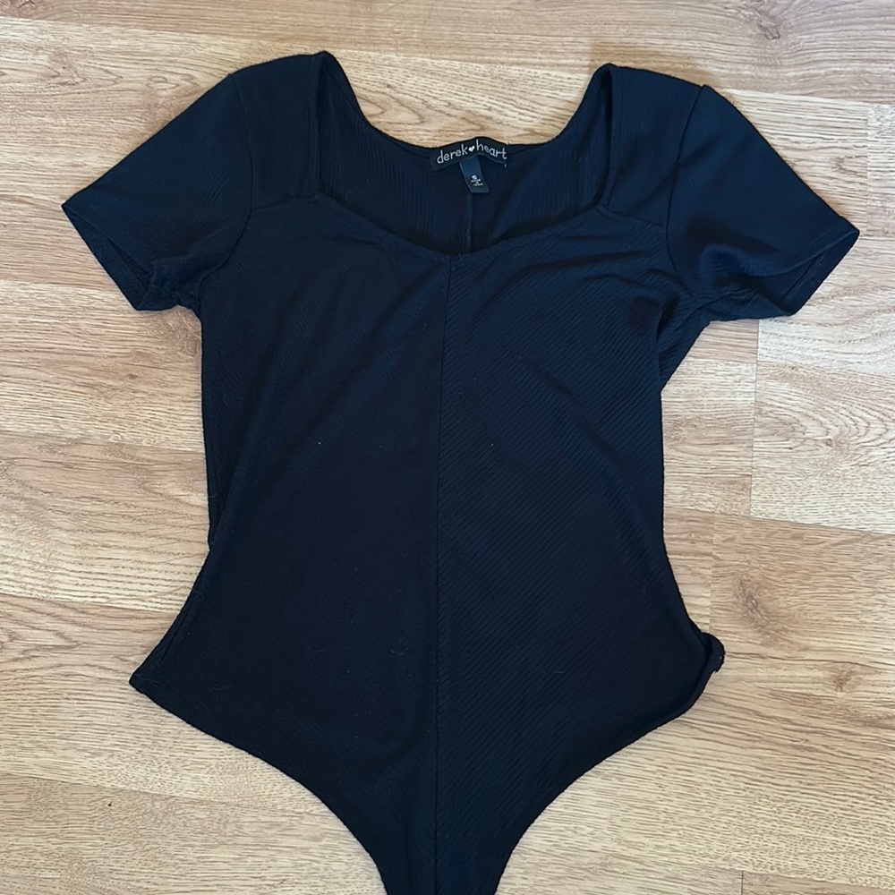 derek heart black rubbed body suit. size small